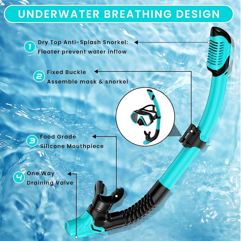 Jwintee Snorkeling Gear for Adults, Adult Snorkel Mask Set Scuba Diving Dry-Top, Swimming Goggles w/Nose Cover, HD Tempered Glass Panoramic Anti-Leak Anti-Fog, Travel Snorkeling Packages Storage Bag, 2 Pack - Image 5